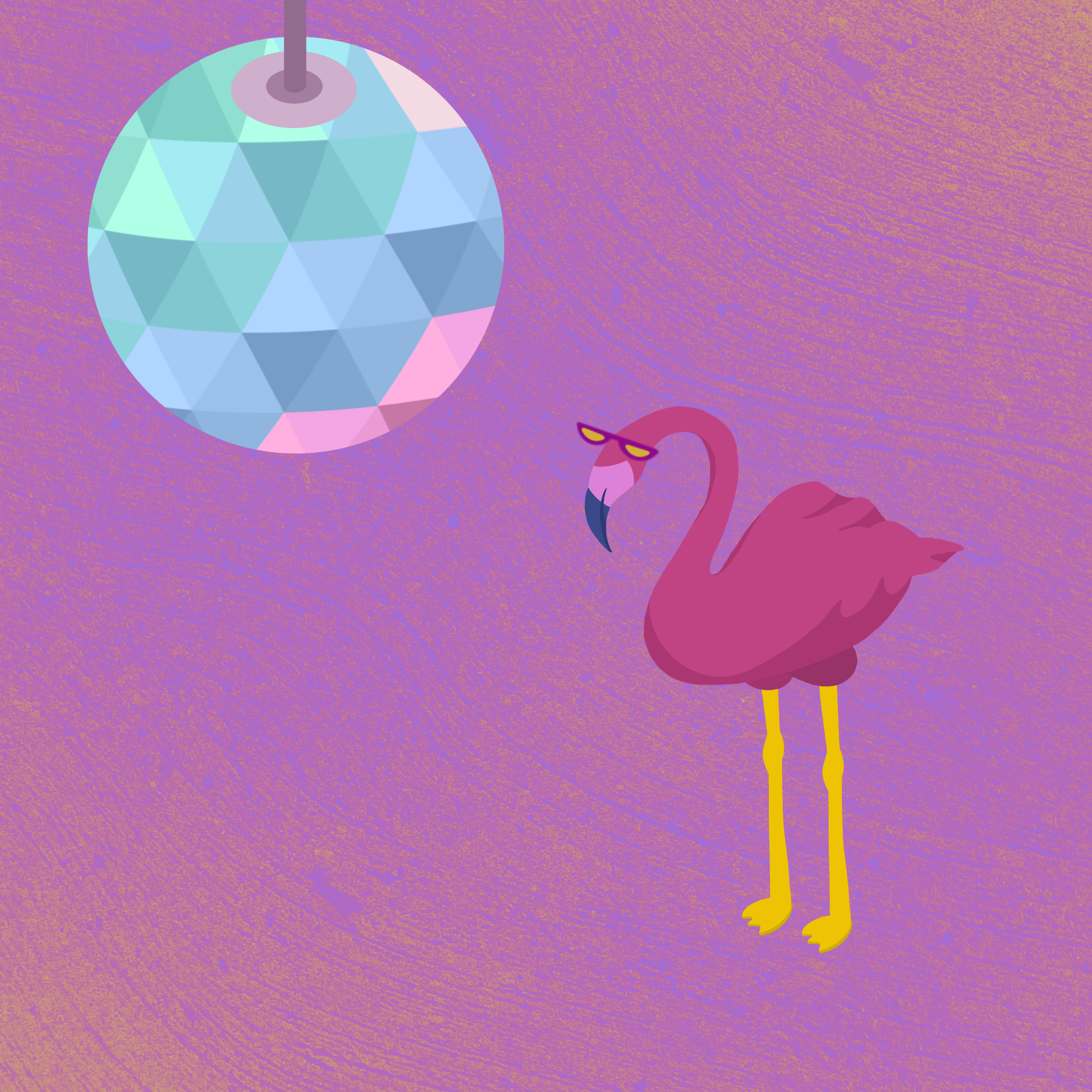 an isometric illustration of a flamingo on the dancefloor