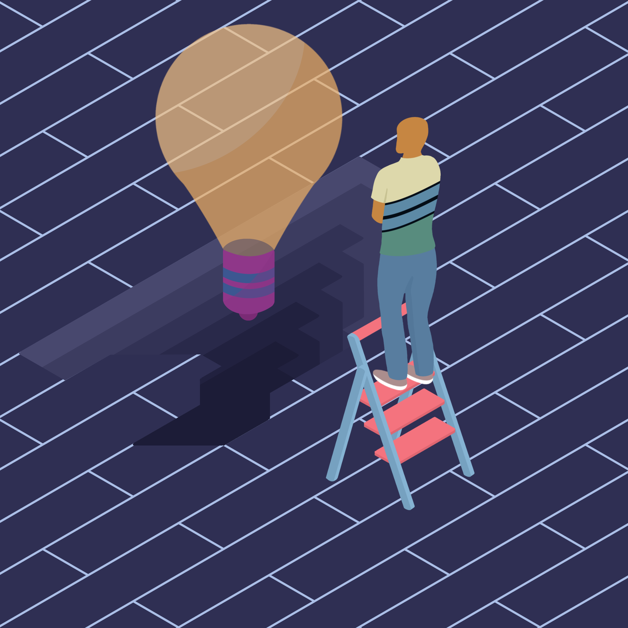 an isometric illustration of someone going through a creative block