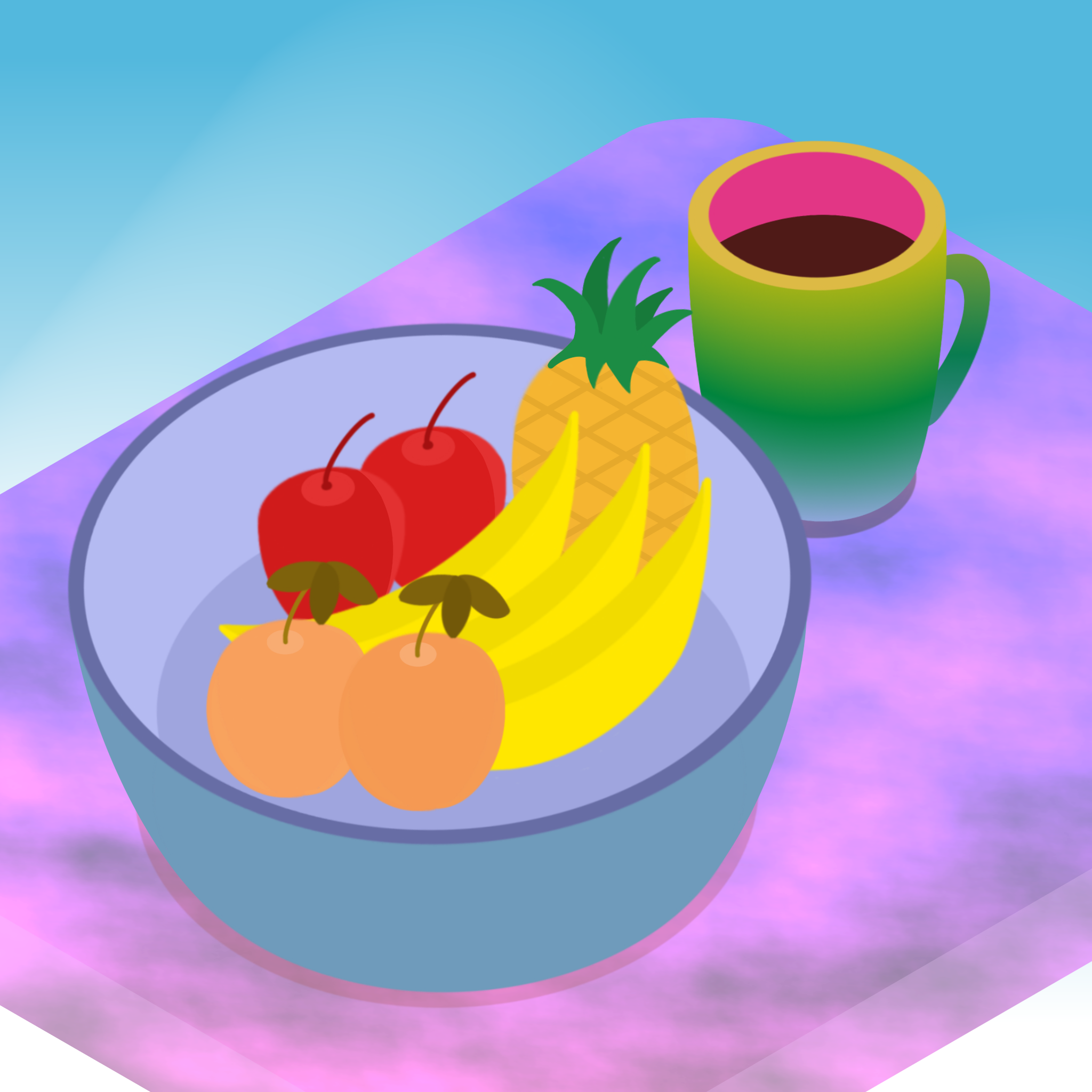 an isometric illustration of a fruit bowl